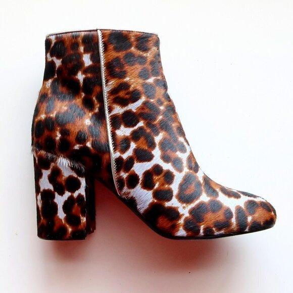 Polo Ralph Lauren Womens Boots Size 7 B Cheetah Leopard Calf  Pollini Italian Brown & Blue Leopard Calf Hair Block Heel Ankle Boots Booties